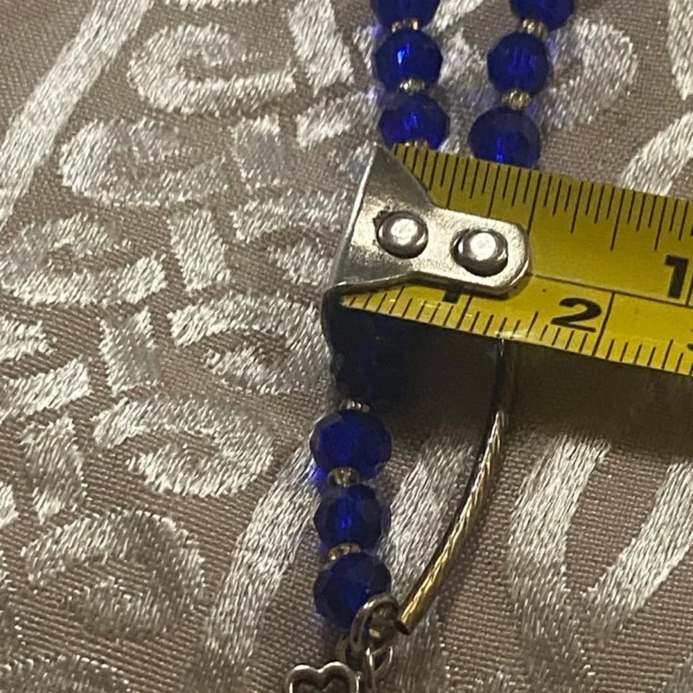 Blue Crystal Clover Charm Bead Stretch Bracelet #9137